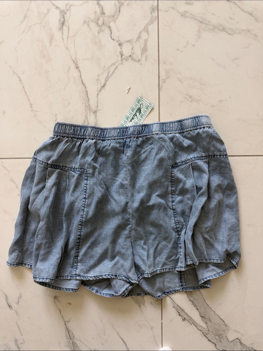 MARINA Light Blue Denim-Style Elastic-Waist Skort